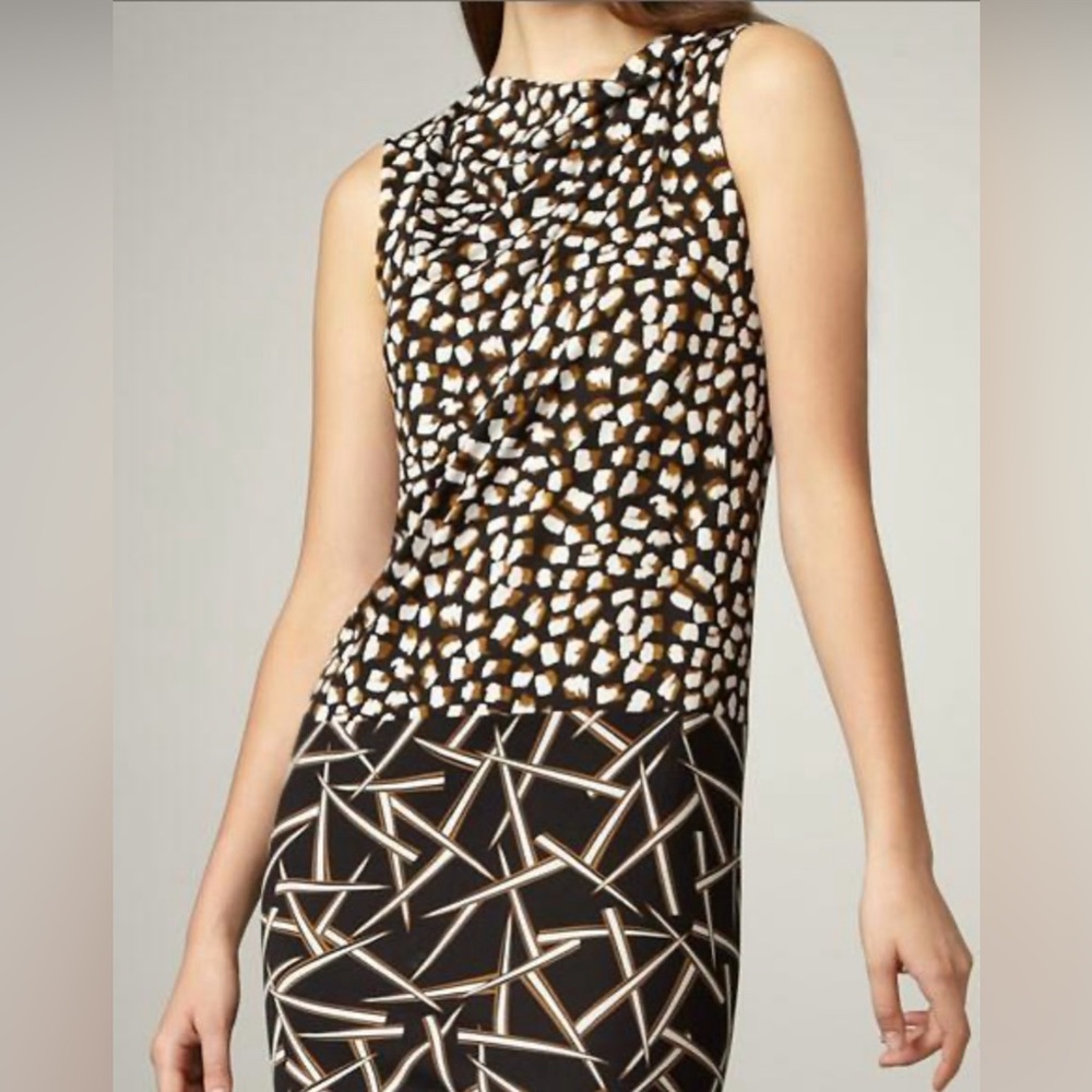 Diane Von Furstenberg Ivy Pomme Sky Gold & Grass Rain Print Silk Jersey Dress